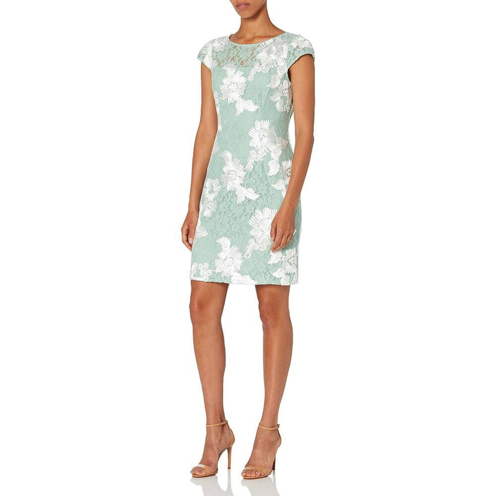 Adrianna Papell Women's‎ Soutache Lace Sheath Dress Seafoam Formal Cocktail NWOT
